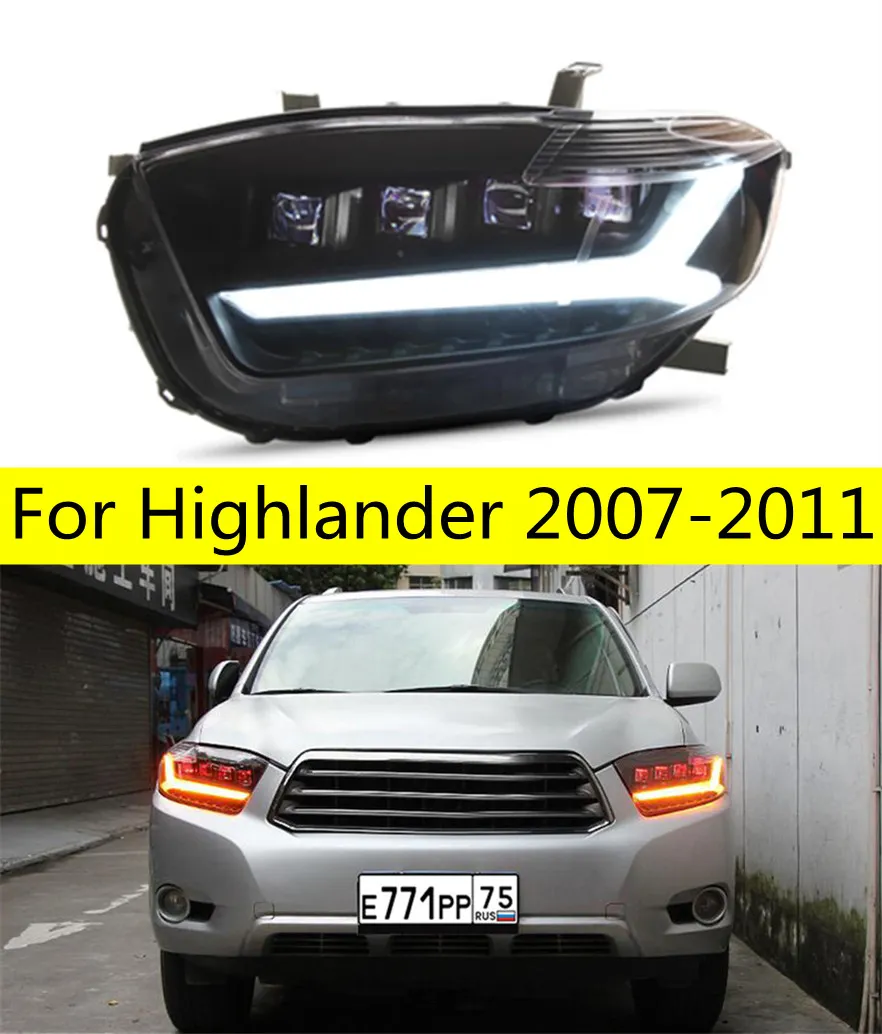 Lâmpadas automáticas para faróis toyota highlander 2007-2011 cluger led farol drl feixe alto baixo led acessórios da lâmpada principal