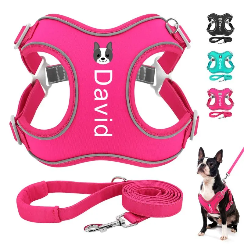 Dog Collars & Leashes Personalized Harness Leash Set Reflective Dogs Vest Pet Walking Lead Rope Free Print Pets Name Cat Pattern 2XS-L