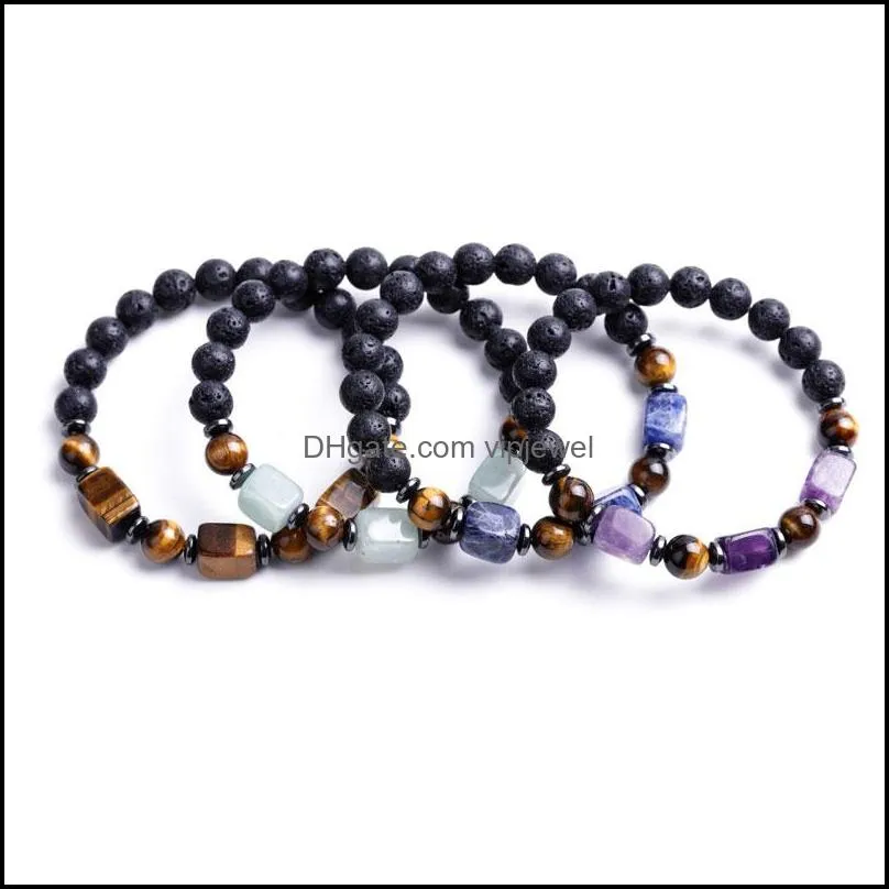 natural lava stone strands energy beaded charm bracelets for women men handmade party club yoga jewelry