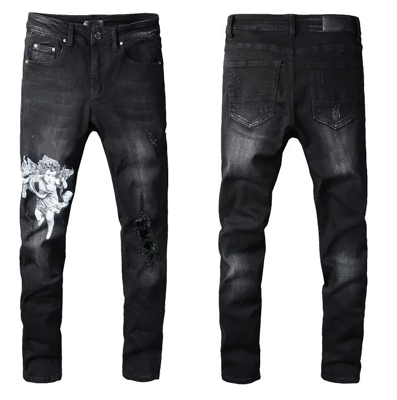 Mode Heren Jeans Koele Stijl Luxe Designer Denim Broek Distressed Ripped Biker Zwart Blauw Jean Slim Fit Motorfiets Maat 28-40