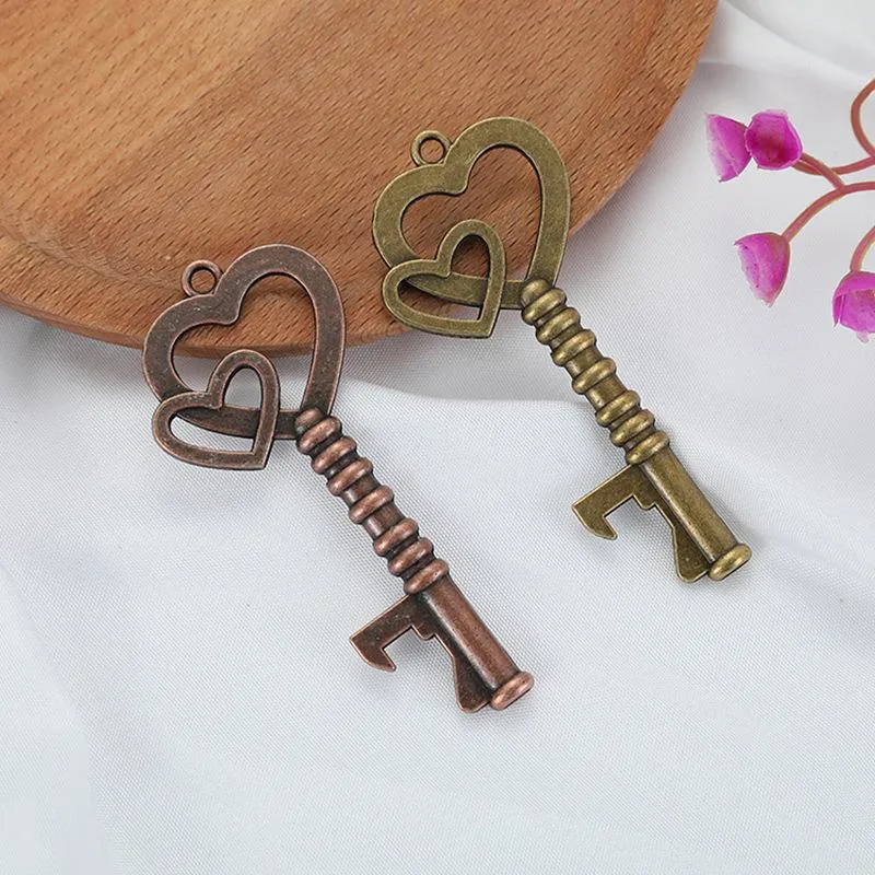 Vintage Key Double Heart Bottle Opener Wedding Pendant Beer Opener Festival Souvenir Gift Wedding Party Favor LX4654