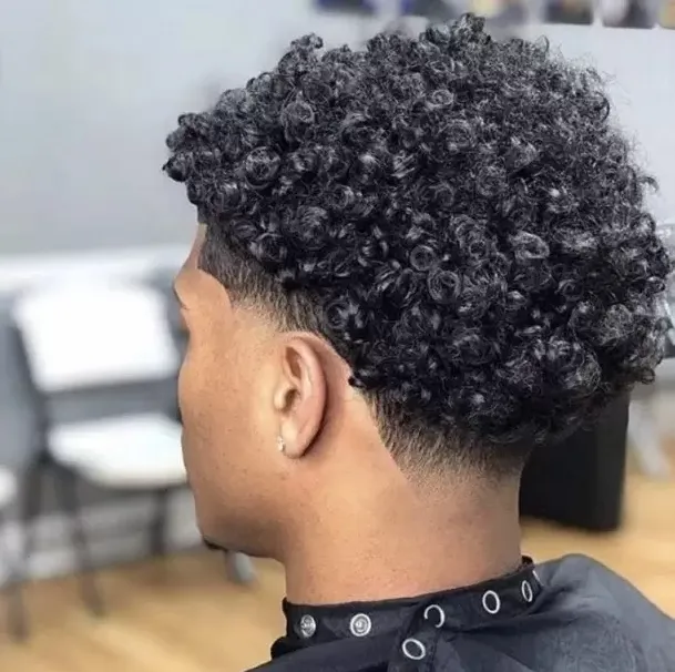 ナチュラルカラーかつら男性ヘアピースインド人間バージンヘア交換 12 ミリメートルカールフルレースユニット黒人メンズ高速速達