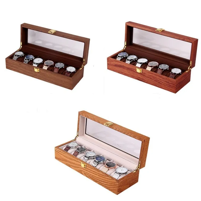 Bekijk dozen Cases 2/3/6 roosters houten horlogebox retro horlogekas houder organisator opbergdoos voor mannen horloges sieradendozen display cadeau 230206