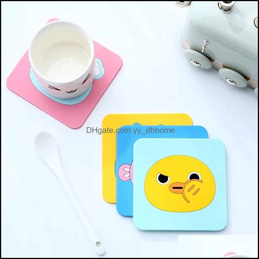 Mats & Pads Manufacturer wholesale PVC soft rubber coaster cartoon anti scalding and slip dining table tea cup pad creative thermal insulation fixed logo