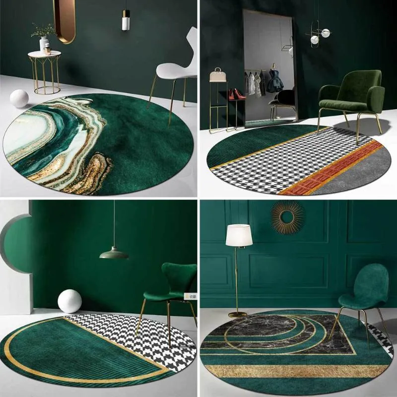 Tapijten Modern tapijt Nordic Home Area Simple Abstract Groen Goud Ronde Woonkamer Slaapkamer Badkamer Antislip VloermatTapijten