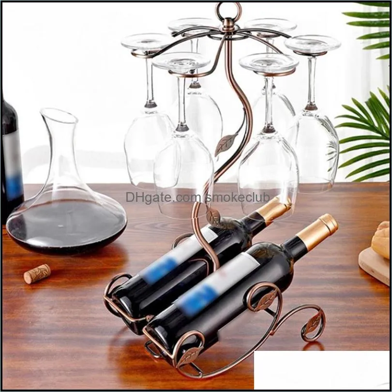 Tabletop Wine Racks 41XB Metal & Stemware Holder Holds 2 Bottle And 6 Glasses Freestanding Countertop Glass Display Rack