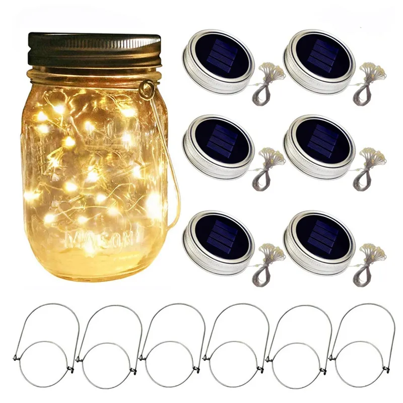 Festival Party Supplies Couvercle de pot solaire 2M 20 LED String Fairy Star Lights avec poignées pour pots à bouche régulière Décor de jardin LK151