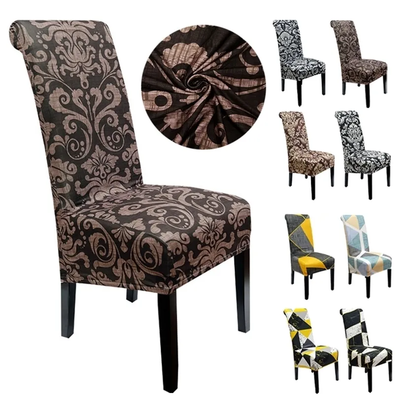 XL Size Printed Chair Cover Bohemian Style High Back Chair Covers for Dining Room Wedding el Banquet Stretch Decor Seat Case 220517