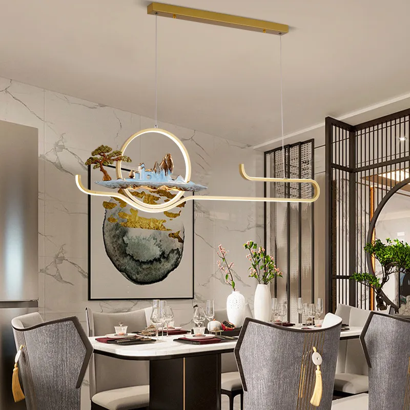 Modern Chinese Style Pendant Lamps Long Strip Designer Hanging Light Fixtures for Restaurant Tea Room Bar Zen Study and Tea Table