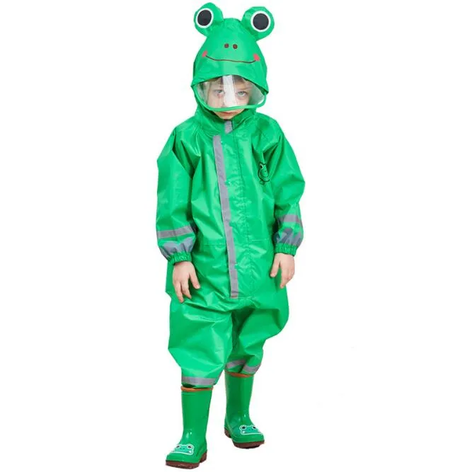 Cartoon-Frosch-Regenmäntel, einteiliger Regenanzug für Kinder, Unisex, Kleinkinder, wasserdicht, reflektierend, Regenmantel, Overall