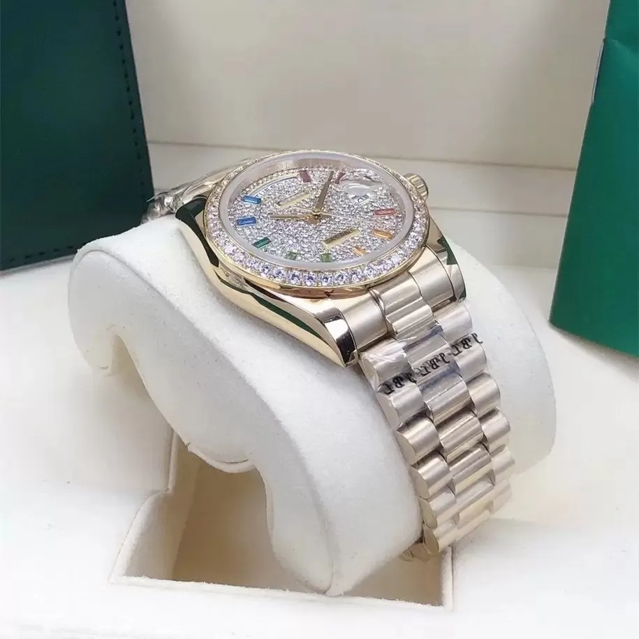 Relógio feminino de luxo clássico moda relógios automáticos conjunto diamantes coloridos tamanho 36mm vidro safira cor ouro feminino christm237u