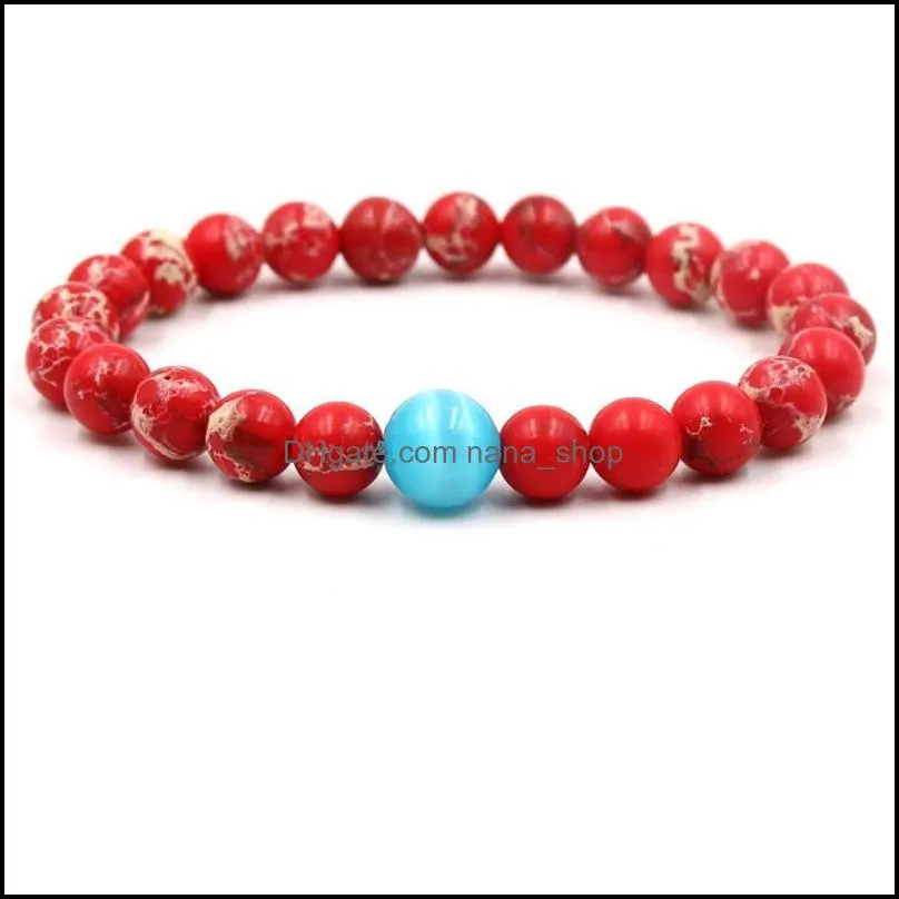 Bracelet 8 mm Beaded Strands Turquoise Yoga Couples Women Men Valentine`s Day Gift Party Bracelets Bangles