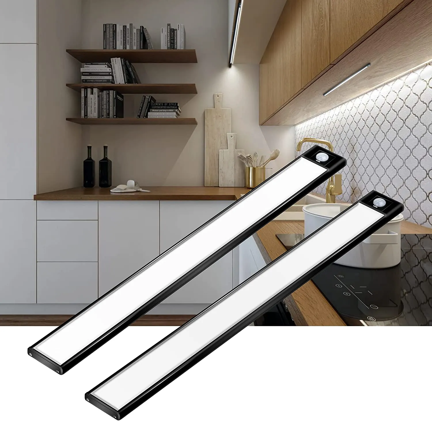 Lampe sous-meuble avec détecteur de mouvement, 20 cm, lumière magnétique  rechargeable, veilleuse de cuisine pour armoire, armoire, placard