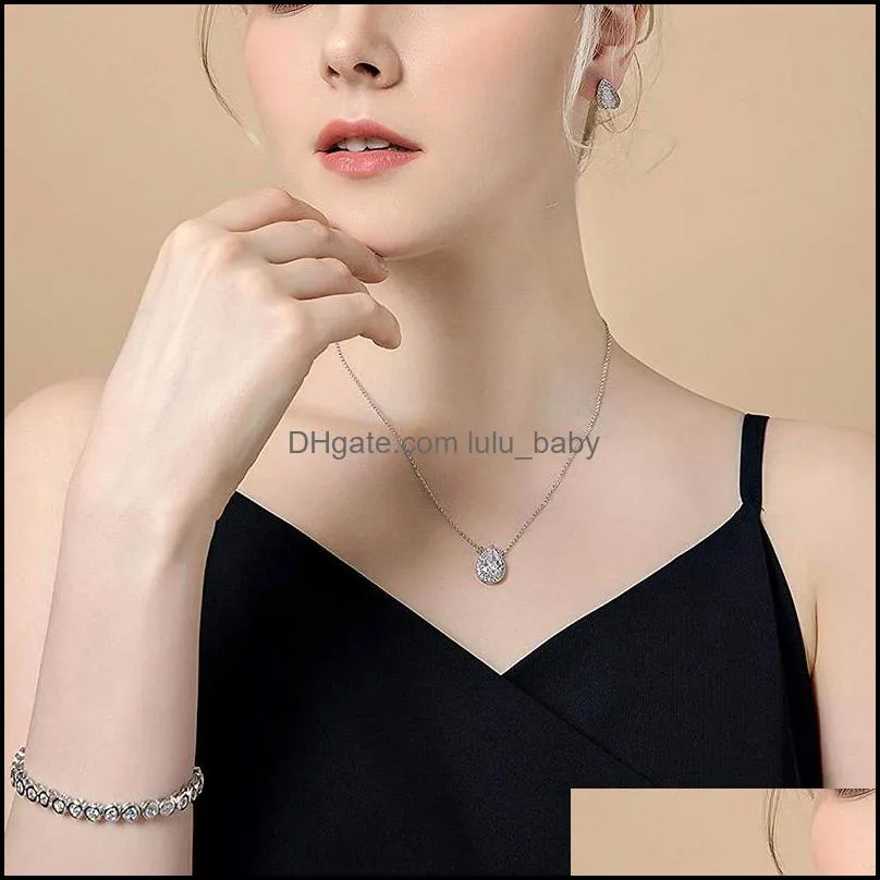 new fashion 3a cubic zirconia silver teardrop earrings pendant necklace for women trendy elegant bridesmaid wedding party jewelry
