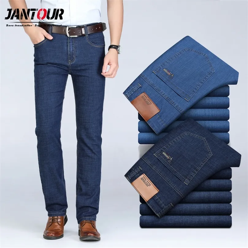 Vårens sommartunna jeans för herrbyxor klassiska denim jeans män affärer casual lös rak byxor man plus storlek 40 42 44 201128