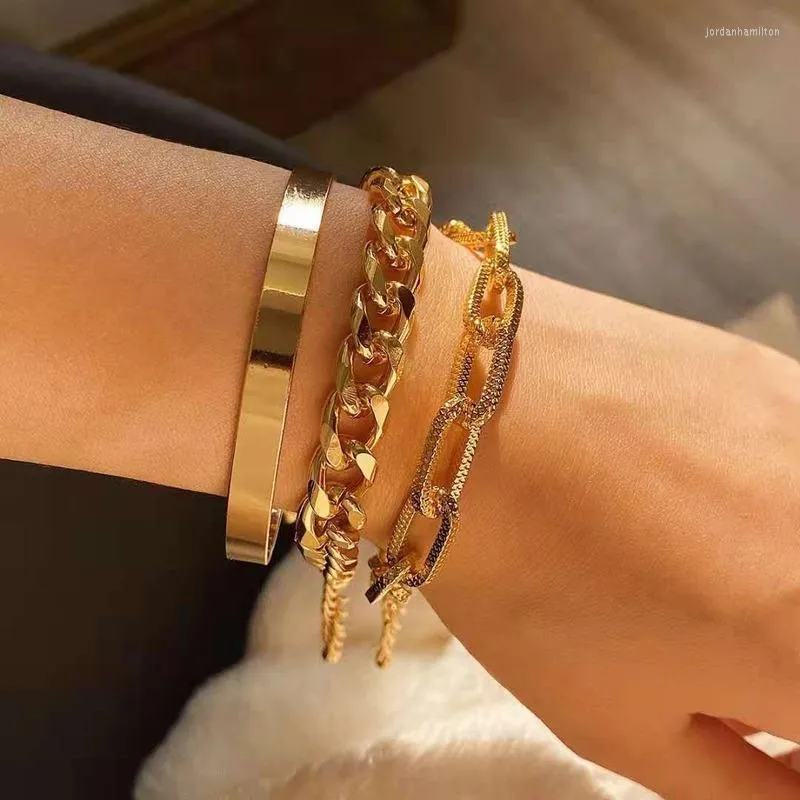 Link Chain Jewelry Armband Simple Metal Luxury Charm Bangle för kvinnor hans och hennes grossist