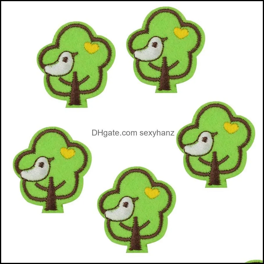 10 pcs bird in treees badges for clothing iron embroidered applique iron ones sewing accessories for clothes