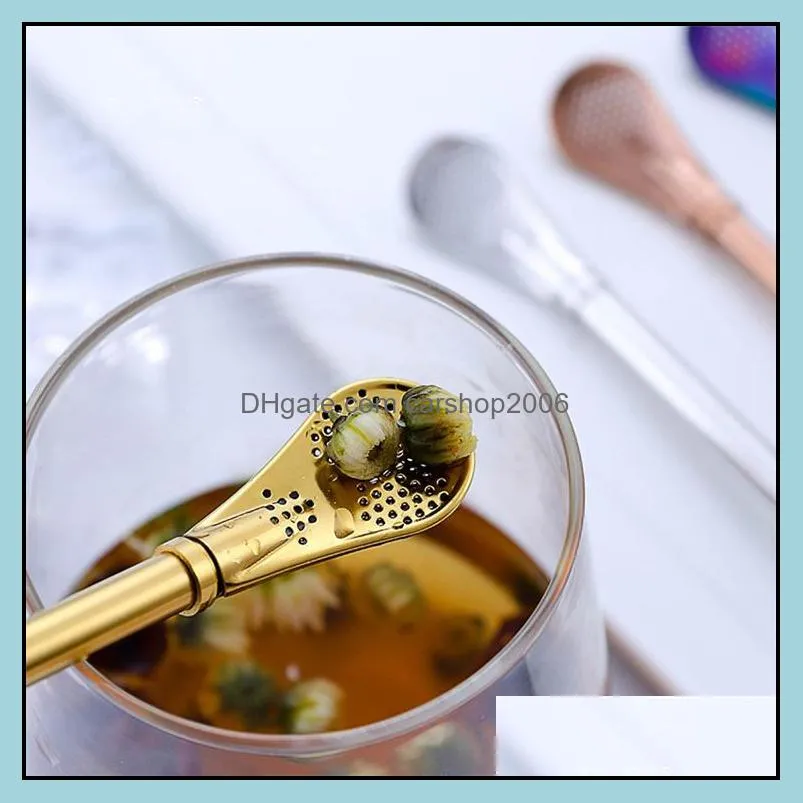 colorful filter spoon bombilla straw stainless steel 304 yerba mate tea drink straw spoon 15.5cm