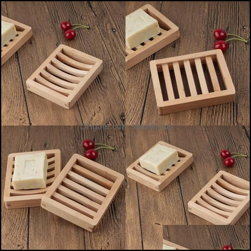 Soap Dishes Bathroom Accessories Bath Home Garden Fashion Natural Wooden Dish Tray Holder Storage Rack Plate Boxes Containers For Shower B