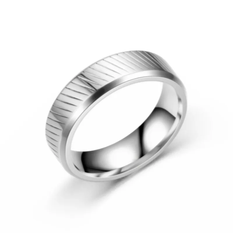 Stainless Steel Rings Line Grain Band Ring for Women Men Couple Fine Fashion Jewelry Gift Will and Sandy