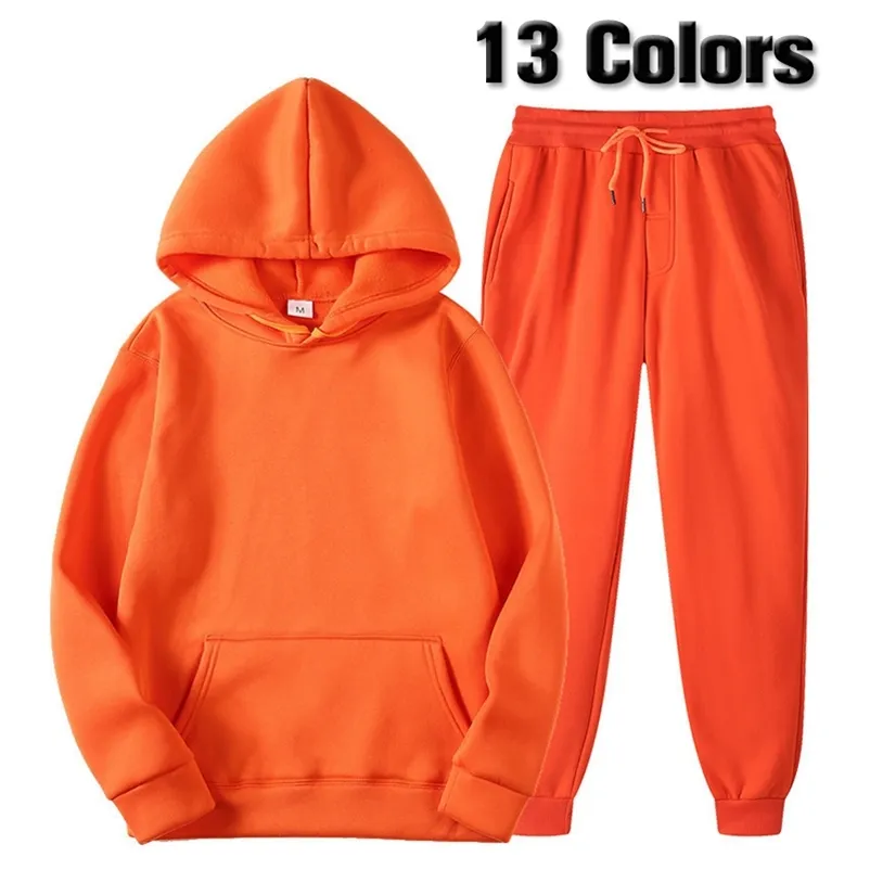 Unisex Tracksuits Hooded Sports Suit Men Women Casual Solid Color Hoodie and Pants 2 Pieces Set Flecce Sportswear Jogging Suits 220608