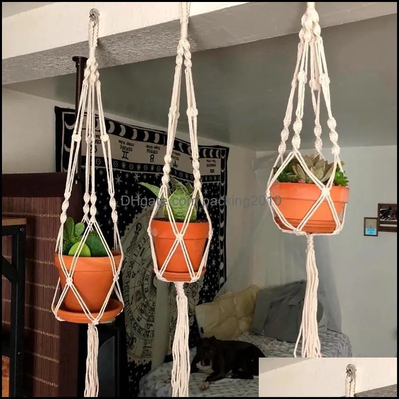 macrame handmade plant hanger baskets flower pots holder balcony hanging decoration knotted lifting rope home garden supplies