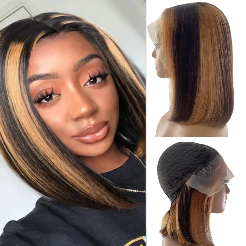 Lace Wigs Highlight Bob Perruque Cheveux Humains Colorés Brésiliens Ombre Frontale 13 1 T Partie Courte Pour FemmesLace