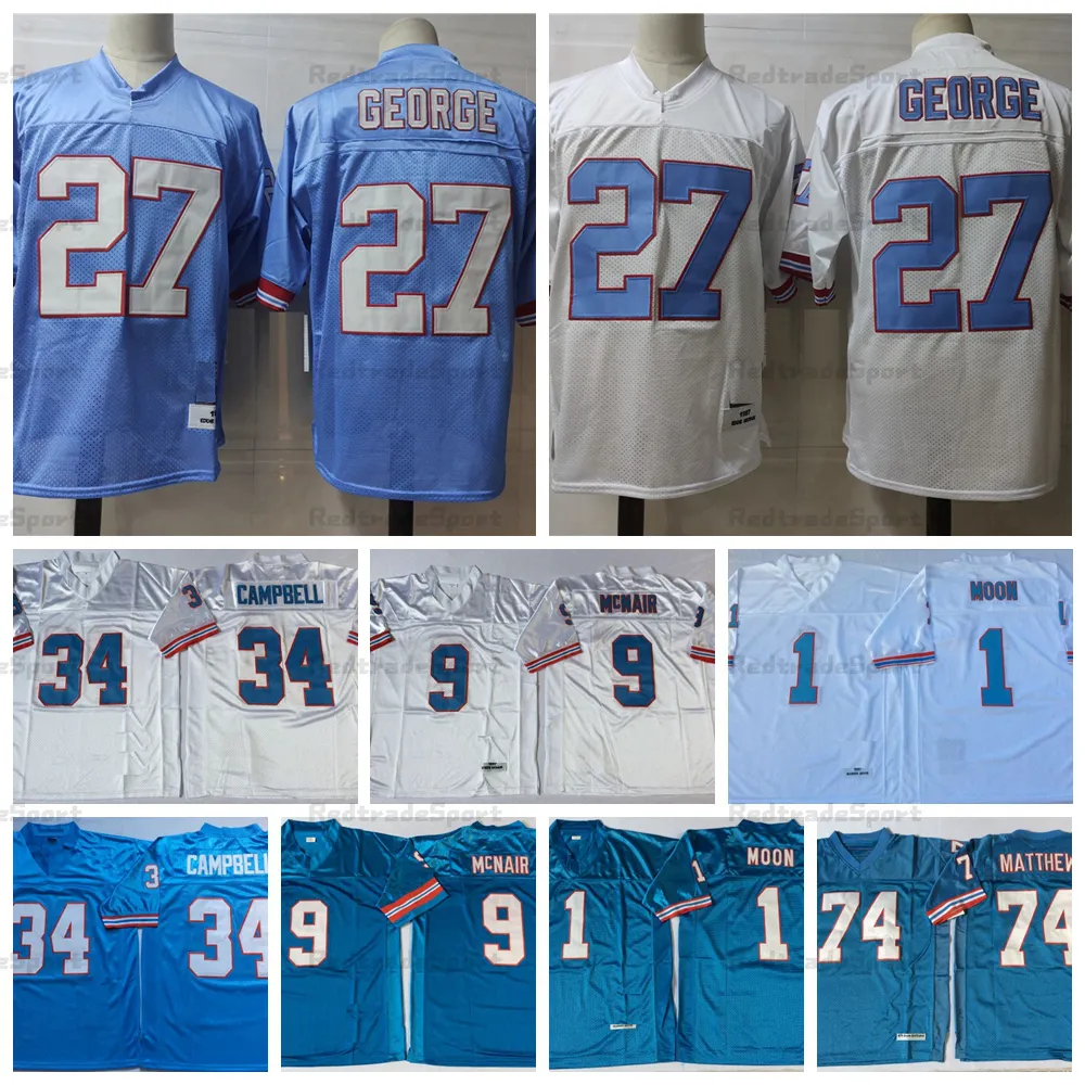 Vintage 27 koszulki piłkarskie Eddie George 1 Warren Moon 34 Earl Campbell 9 Steve McNair 74 Bruce Matthews niebieskie białe męskie szyte koszule M-XXXL