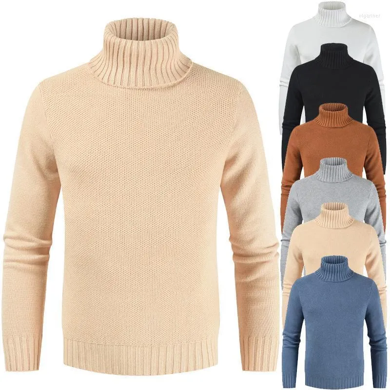 Men's Sweaters Autumn Winter Plus Size Slim High Neck Simple Solid Color Sweater Stretch All-match Casual Men Tops Tide Olga22