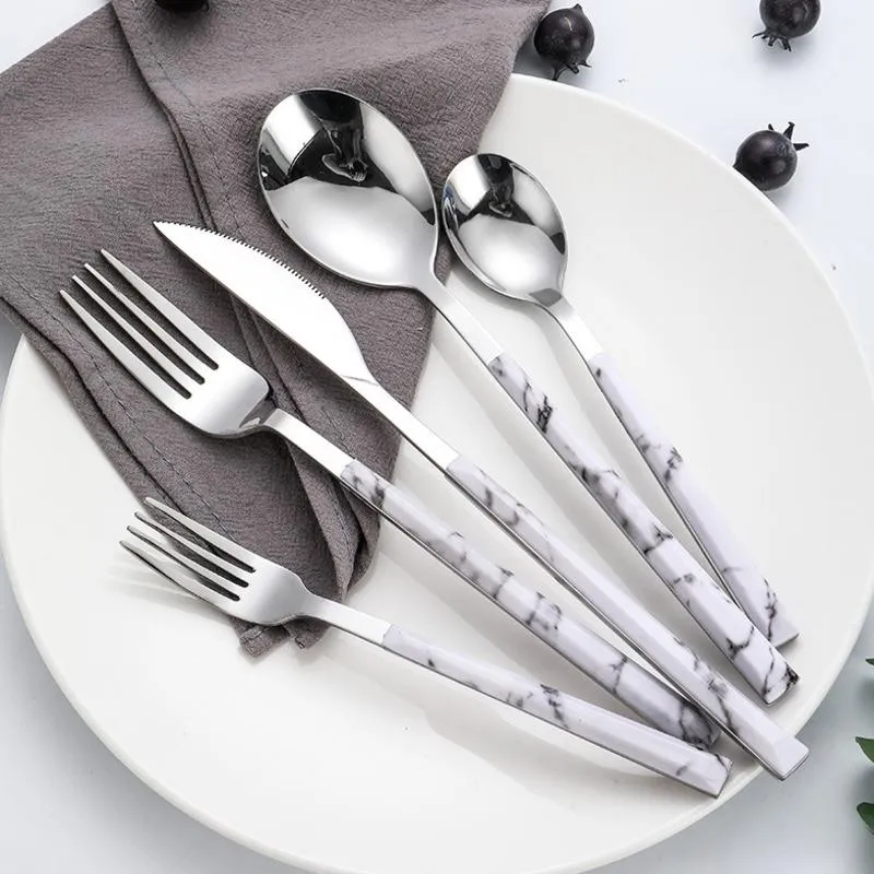 Dinnerware Sets 30pcs Marble Set Steak Knife Stainless Steel Tableware Fork Coffee Spoon Flatware Dishwash Cutlery SetDinnerware