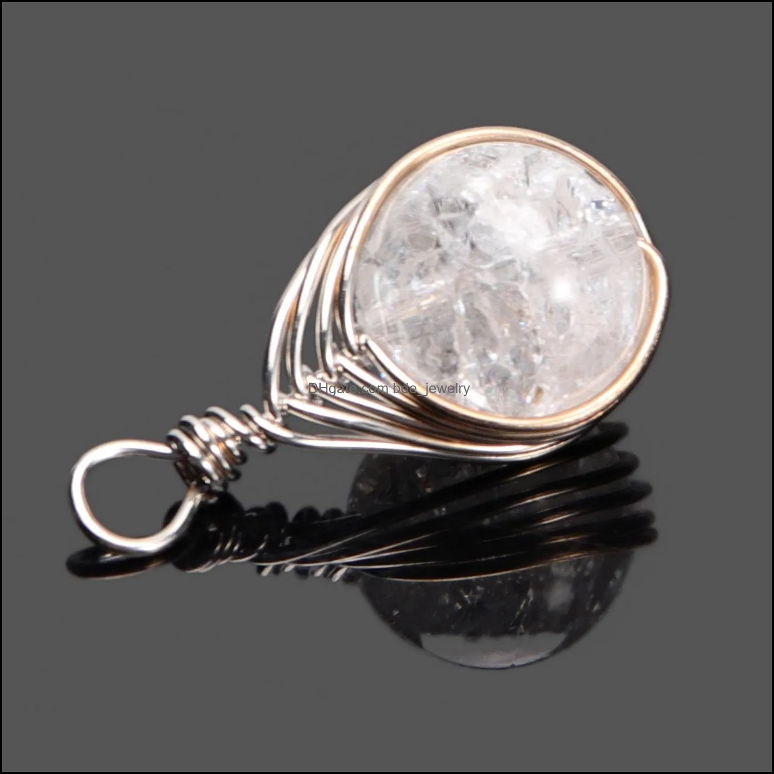 wire wrap ball natural stone chakela pendant seven chakras reiki healing chakra rose quartz crystal pendulo charms necklace making
