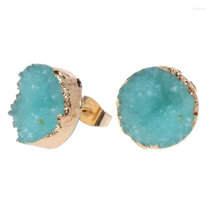 Stud Druzy Stein Ohrringe Frauen Unregelmäßige Faux Quarz Geode Kristall Schmuck DropStud Dale22