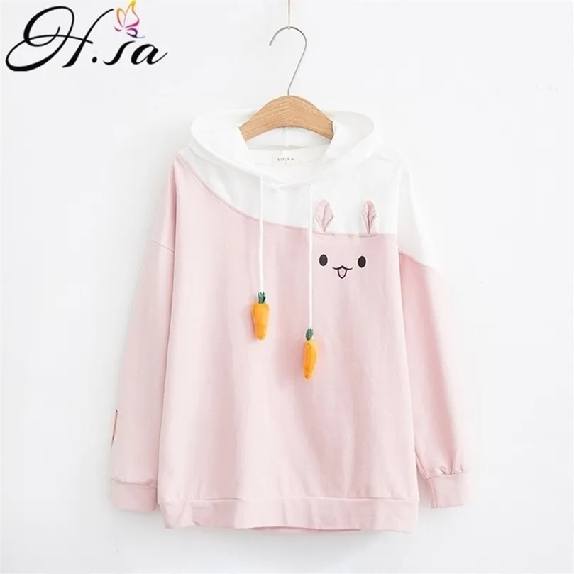 HSA Autumn Fashion Women Kawaii Söta hoodies kanin tecknad tröja med hatt koreansk stil långärmad träning kpop 201203