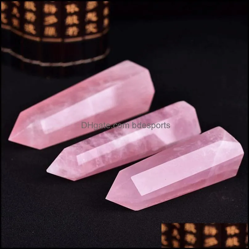 Natural Rose Quartz Pink Crystal Tower Arts Mineral Chakra Healing wandsReiki Energy stone six-sided Point magic wand rough polished