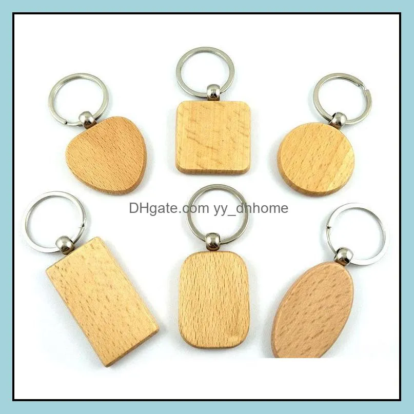 blank wood key chain holders round square rectangle shape personalized edc wooden keychains diy craft keyrings gift free dhl