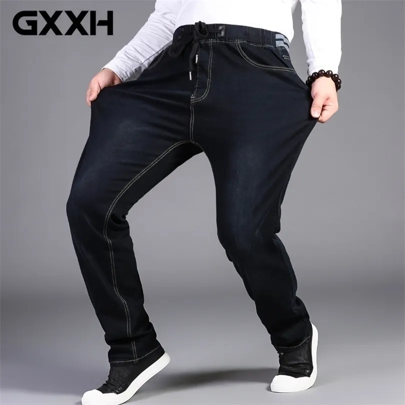 Jeans da uomo di grandi dimensioni 3250 elasticizzati in vita alta elastica Jeans con coulisse dritti in denim da uomo Casual Plus Size 7XL 220718