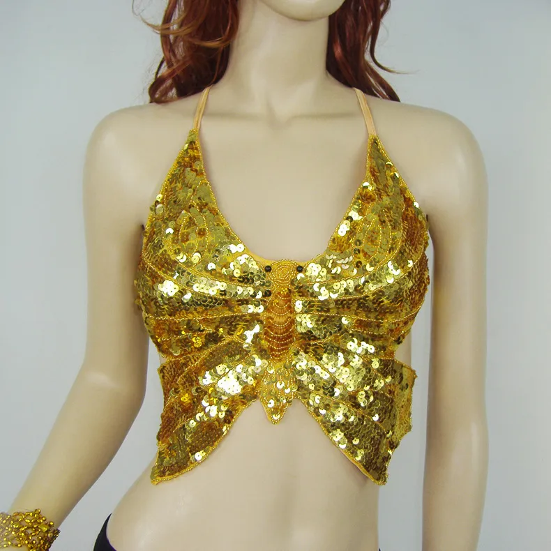 Handmade Sequin Corset Crop Top - Luxury Performance Bra For Club & Stage (Gold)