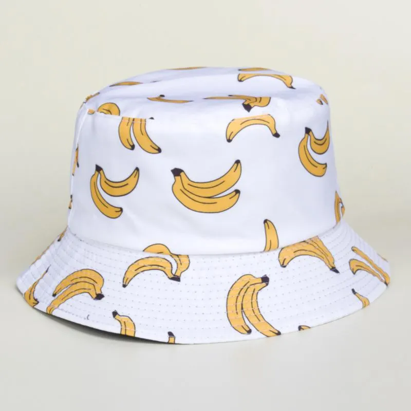 Berets Fashion Female Panama Bucket Hat Men Women Summer Cap Banana Print Bob Hip Hop Gorros Fishing Fisherman Sun CapBerets