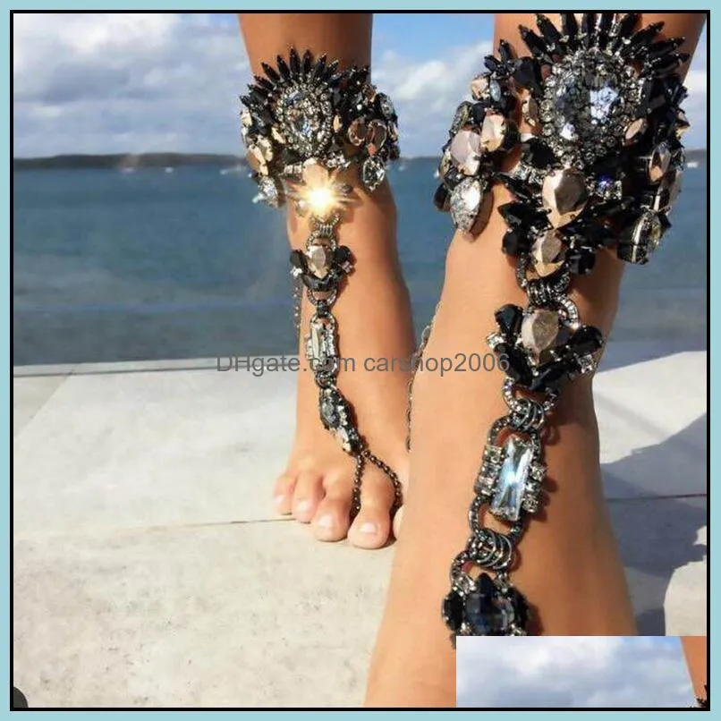 Tobilleras joyería estilo verano mujeres gran piedra preciosa tobillo pulsera sandalia Sexy pierna cadena Boho cristal playa tobillera declaración gota entrega 2021