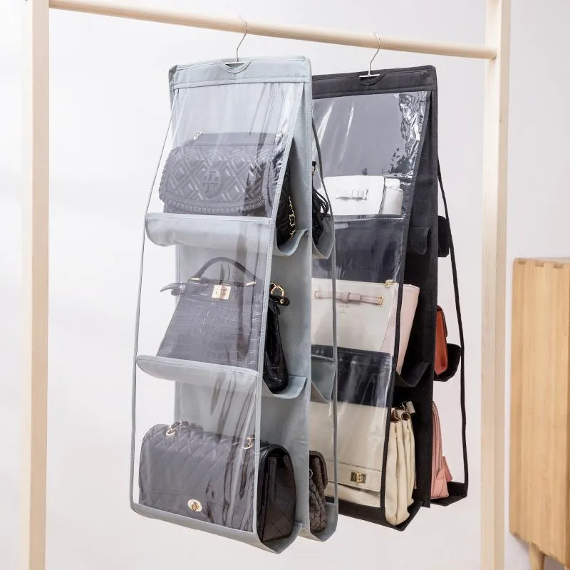 Sacs de rangement pliable sac suspendu organisateur sac à main vêtements armoire chambre Transparent Shopping divers cintre anti-poussière PocketStorage