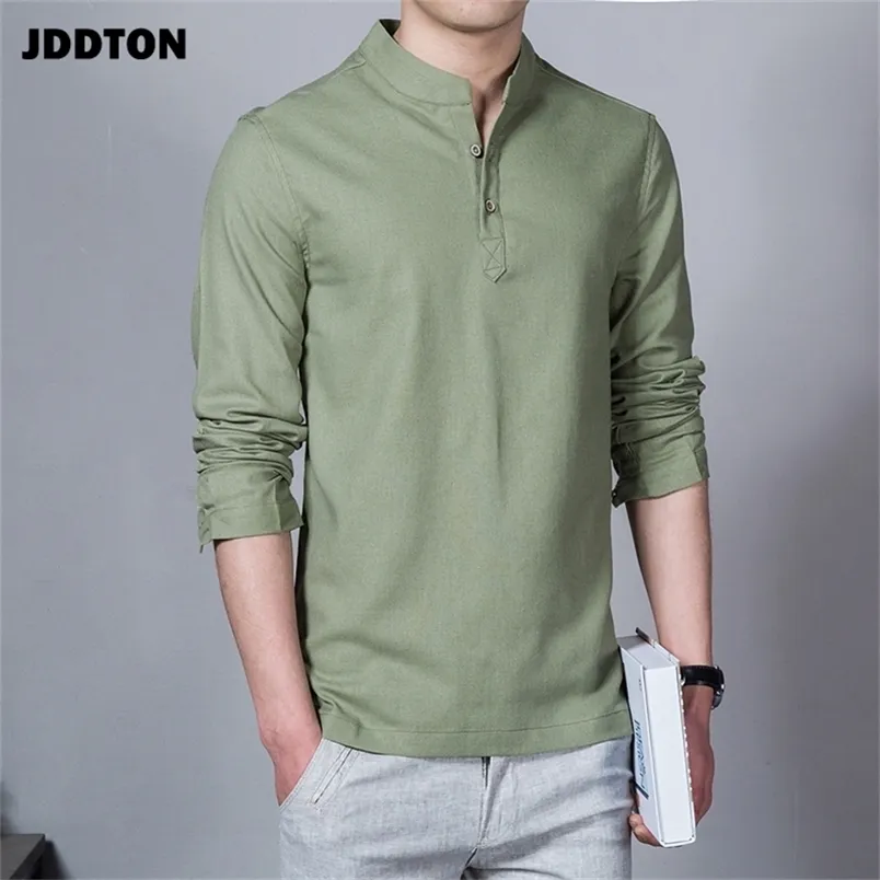 JDDTON Men Spring Cotton Linen Kimono Shirt Long Sleeve Solid Leisure Chinese Clothes Casual Stand Collar Shirts JE039 220727