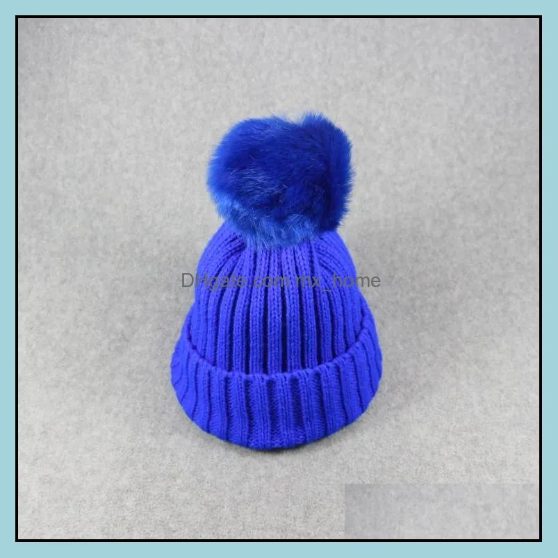 2017 New Baby Toddler Knit Beanie Hats Girls Boys Warm Winter Fur Pom Hat Crochet Ski Ball Caps Christmas Halloween Gifts HH7-130