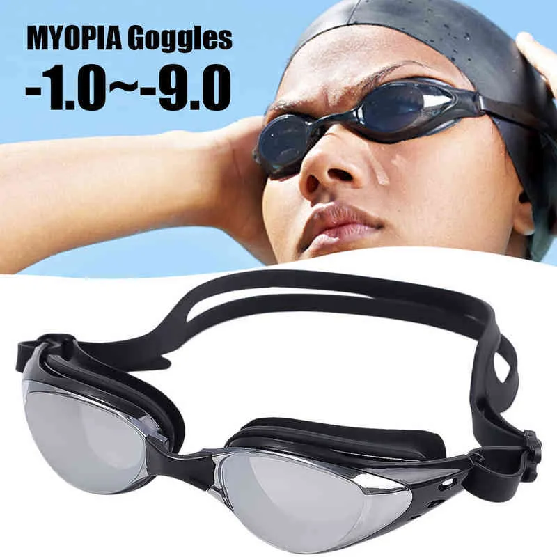 Myopia Swimming Goggles -1.0~-9.0 Waterproof Anti Fog Swim Glasses Eyewear Unisex Adjustable Silicone Swimming Goggle Glasses Y220428