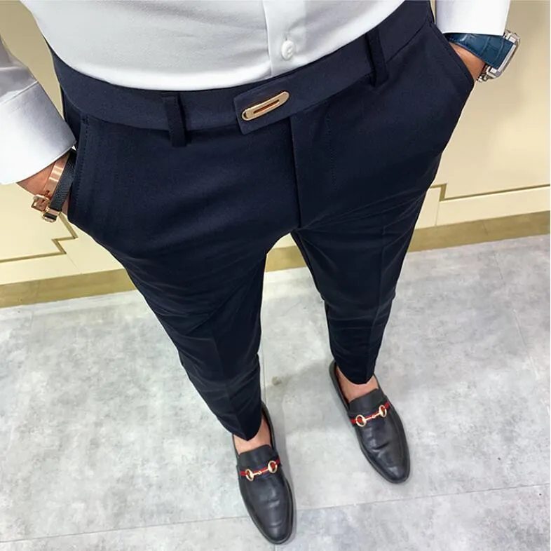 British Mens slim fit skinny dress formal pencil pants suit business  trousers | eBay