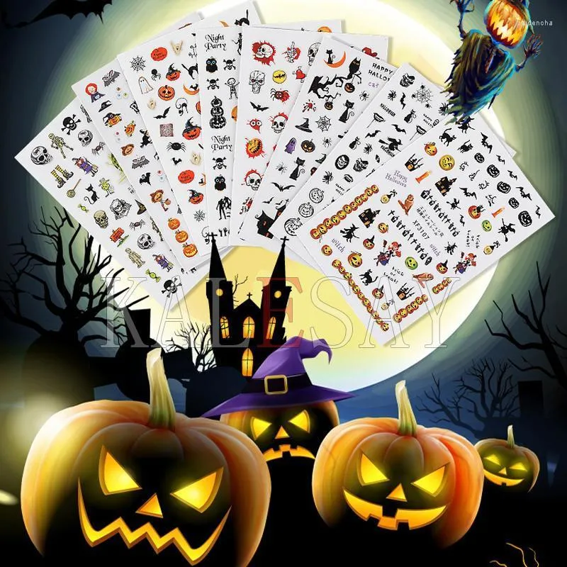 Stickers & Decals DIY Halloween Nail Sticker For Manicure Design Back Glue Fearsome Pumpkin Decoration Art Nails Wraps Prud22