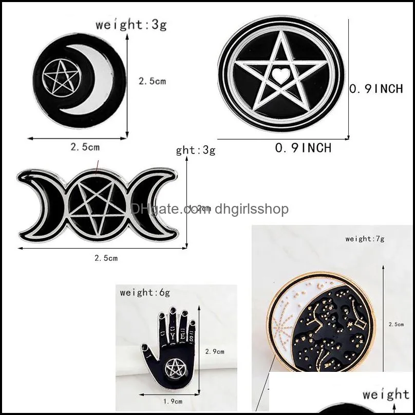 witch pins collection pentagram triple moon constellation wizard brooches witchy goth jewelry lapel pin for witches