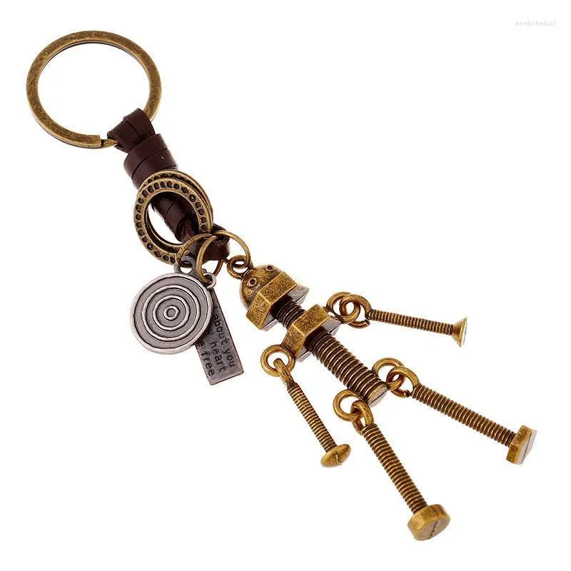 Keychains vintage antik mässingslegering skruvrobot charm trendig manlig kvinnlig ryggsäck bil nyckelringar pendell nyckel kedja punk smycken enek22