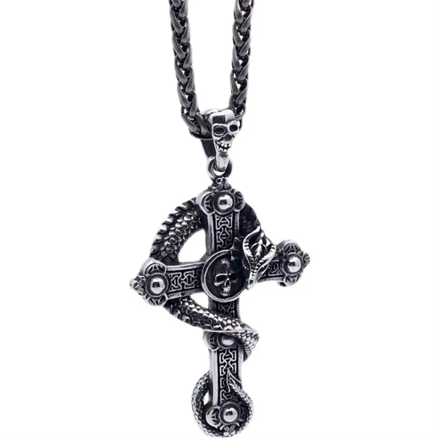 Fashion Tide Brand Magic Dragon Cross Pendant Necklace Titanium Steel Men's Personality Hip-Hop Domineering Accessories