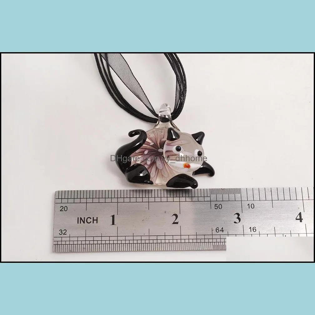 wholesale 6pcs necklaces handmade murano lampwork glass mixed colorful lovely cat pendants charms cord necklaces