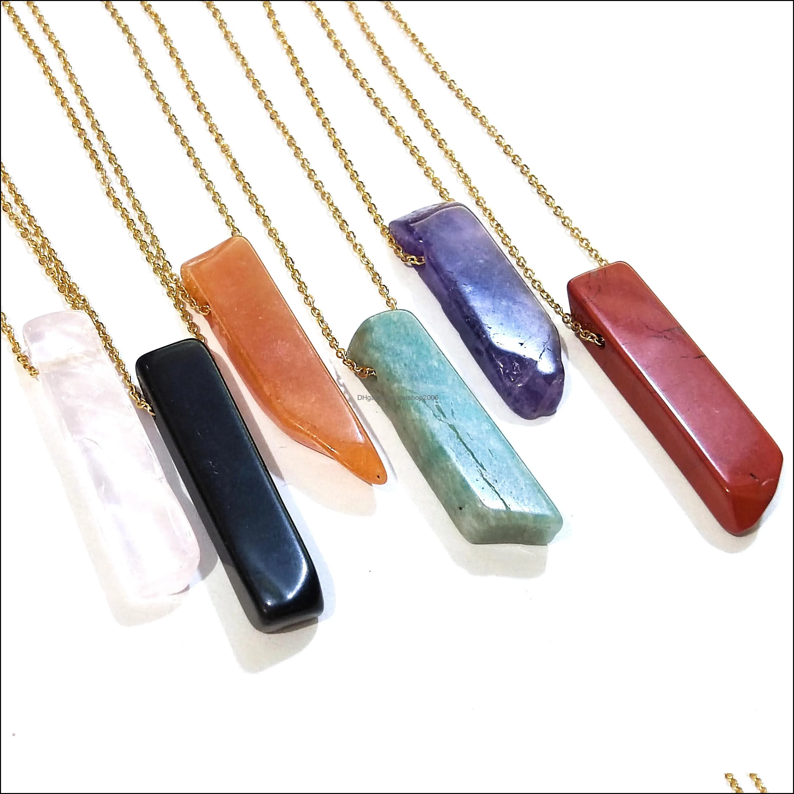 natural stone strip bar pendant roses quartz amethyst crystal 18k gold stainless chain necklace for women carshop2006